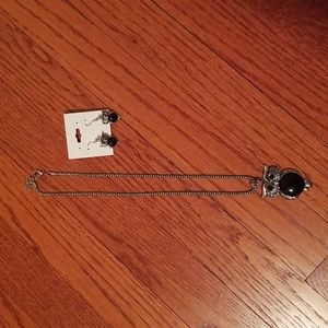 OWL Necklace and matching earrings, silver with black adorable owls